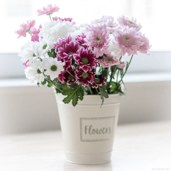 Flower bouquet in a bucket