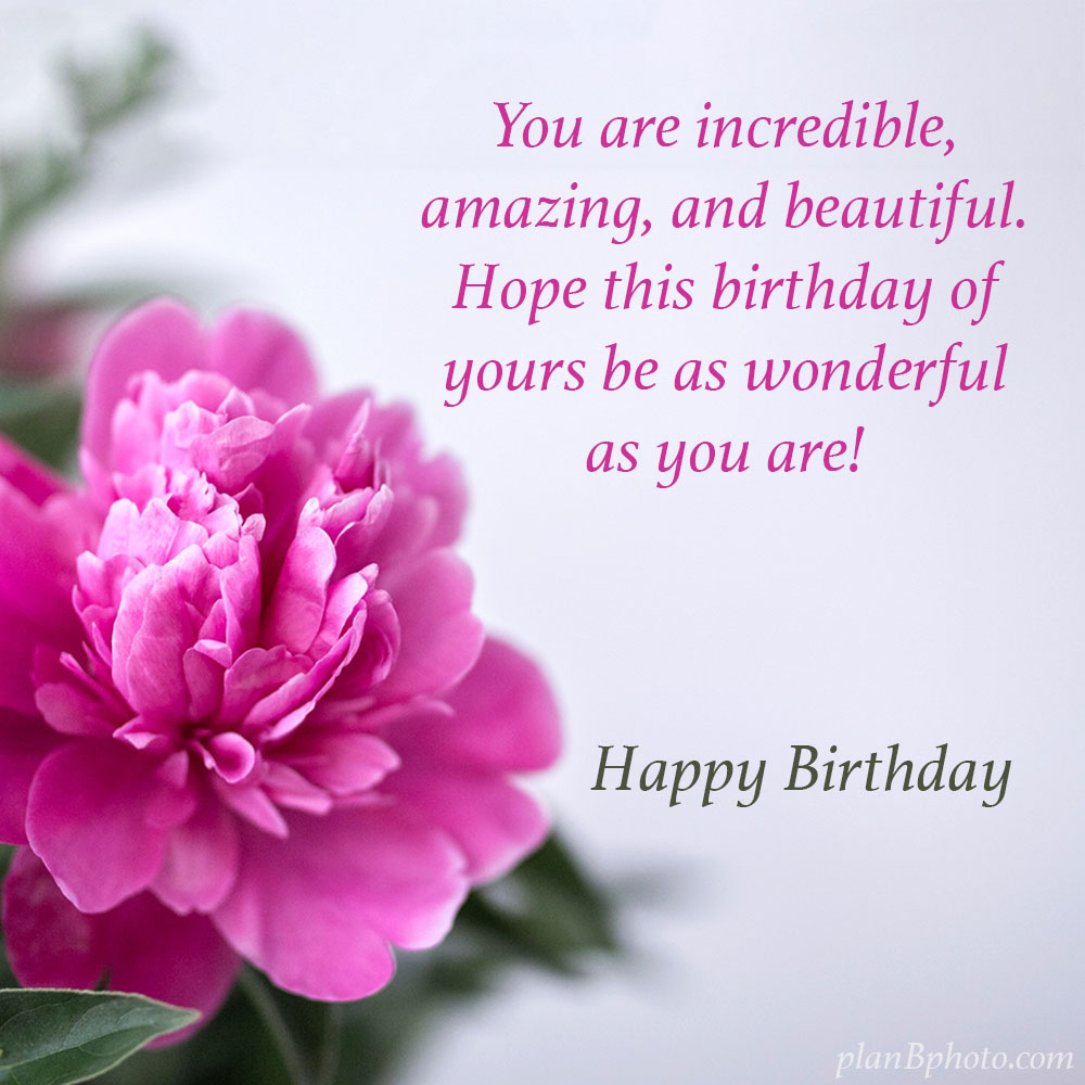 Incredible, amazing and beautiful birthday wish with a dark pink peony flower
