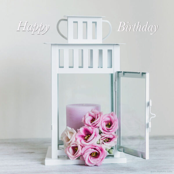 white lantern with flowers - happy birthday image