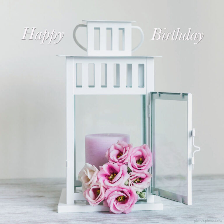 White birthday lantern with flowers