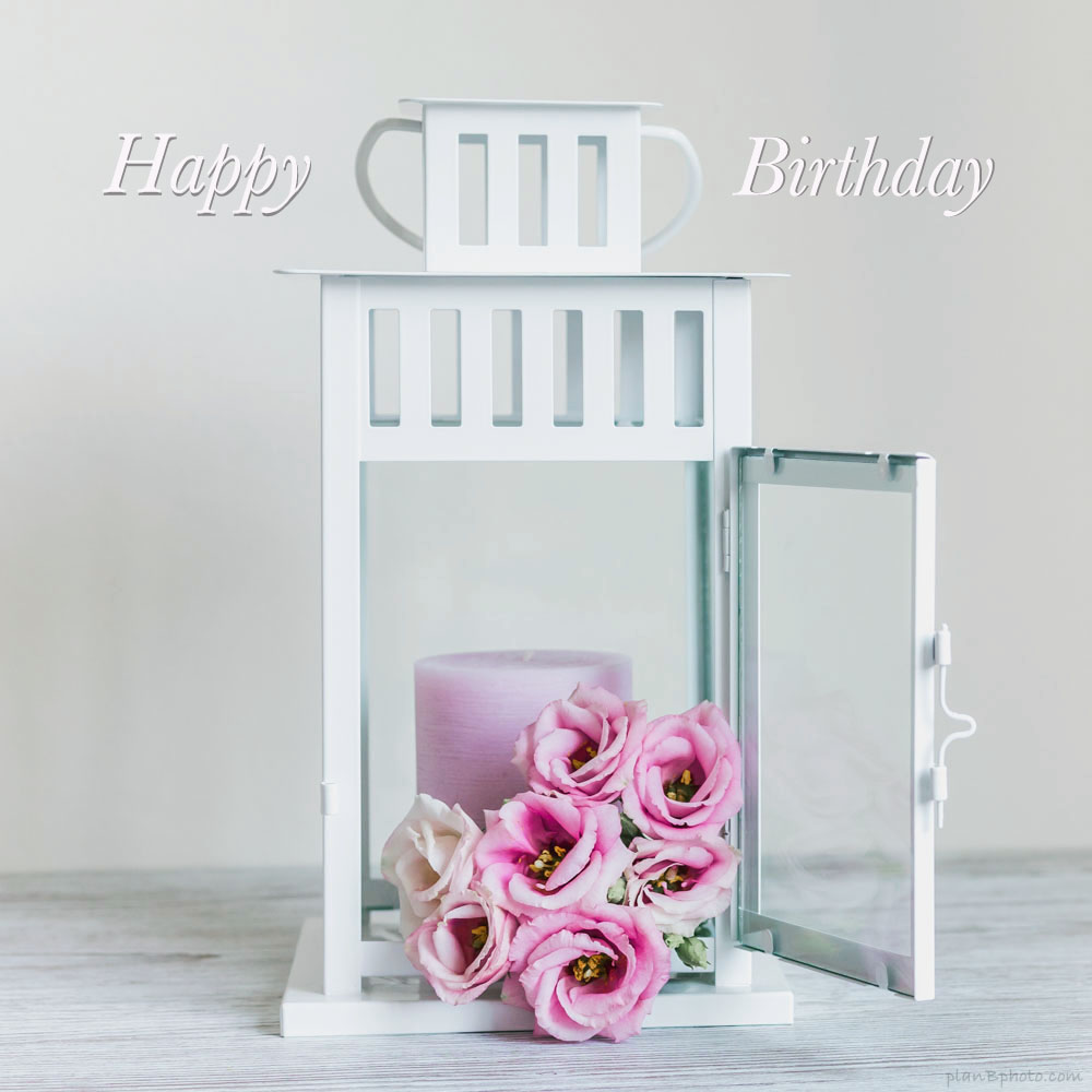 white lantern with flowers - happy birthday image