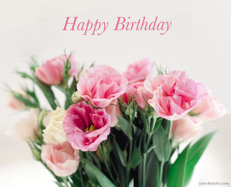 Happy Birthday pink Lisianthus flowers