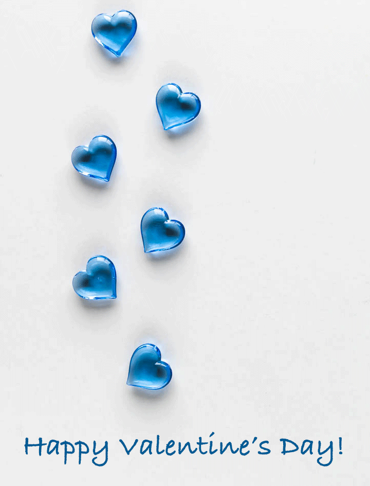 Blue hearts flying up on white background