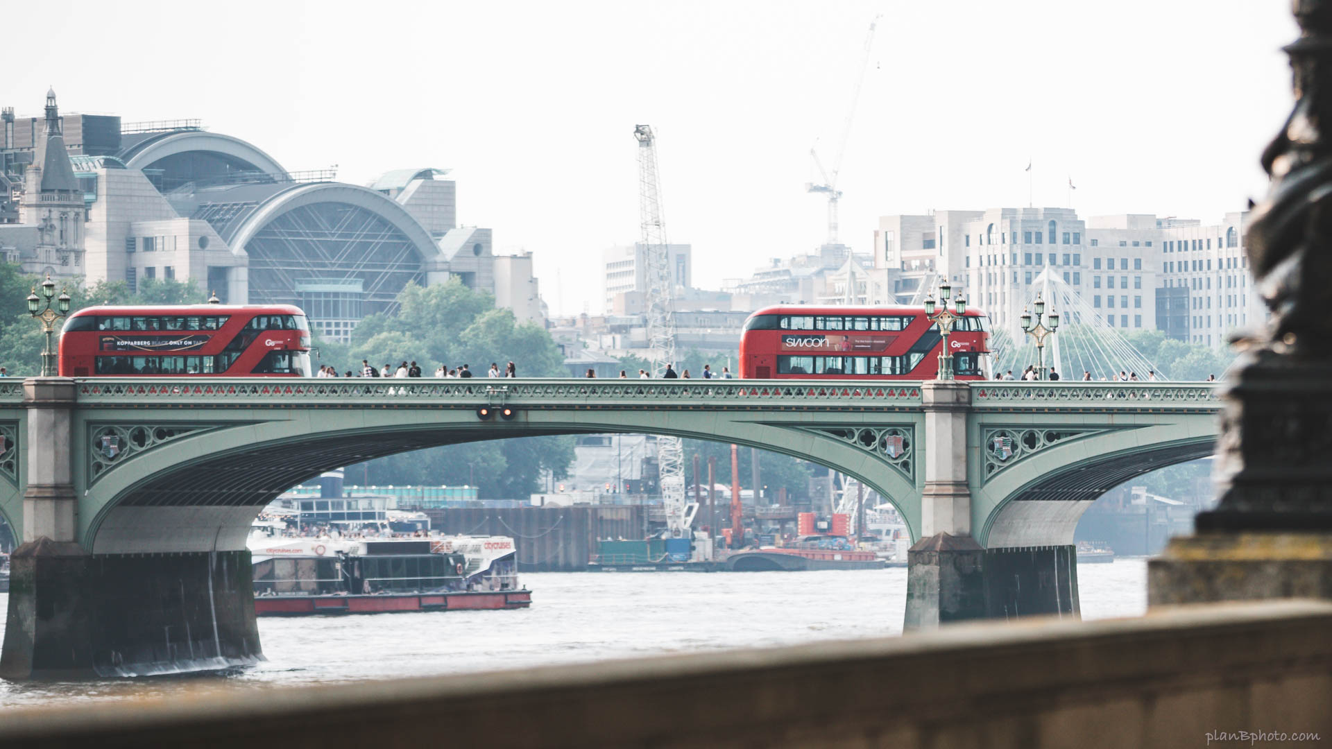 Bridge in London with two double-deckers