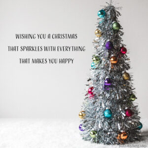 Christmas wish with an image of silver Christmas tree on a white background