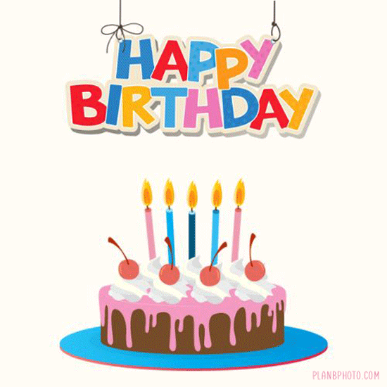 Birthday wish gif. Animated E-card with a cake