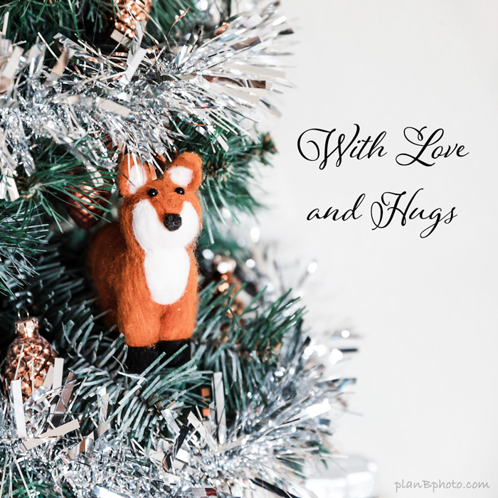 Christmas wish with cute image of a red fox on a Christmas tree