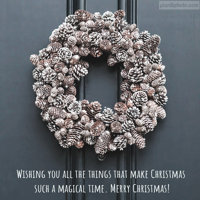 GIF Merry Christmas 2023 with a pine cone wreath