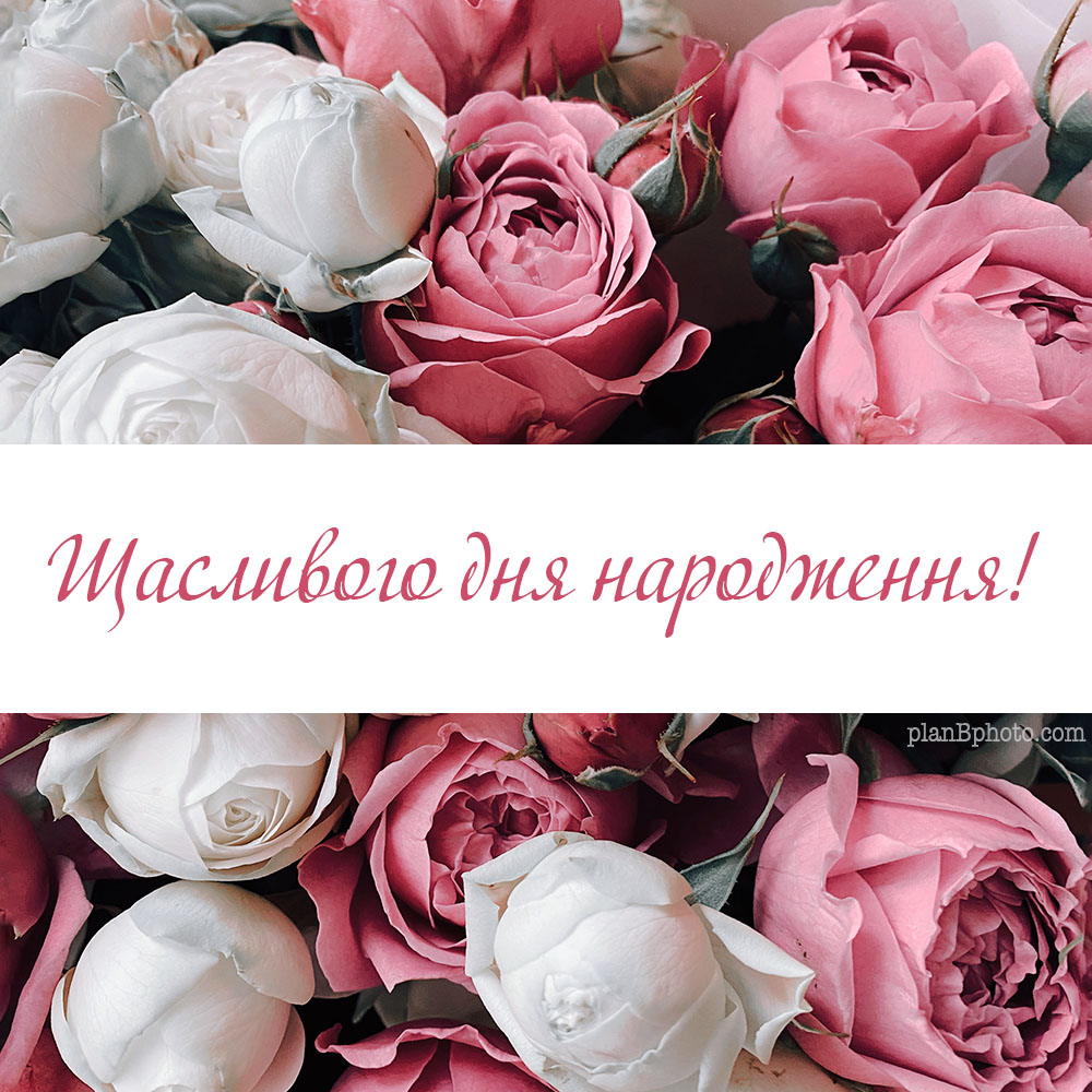 Happy Birthday wish in Ukrainian language with flowers