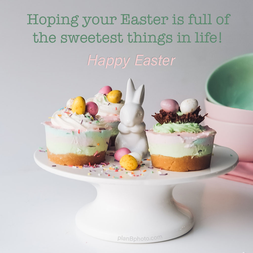 Sweetest Easter wish with bunny and cupcakes