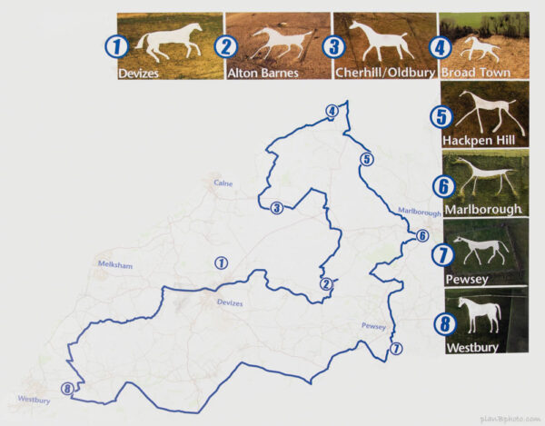 White horses hill figures map in Wiltshire